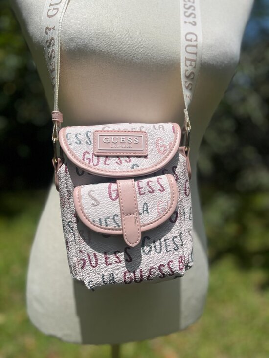 Guess Handbags - GUESS Juniper Pink Logo Print Phone Crossbody Mini Purse Wallet Bag
